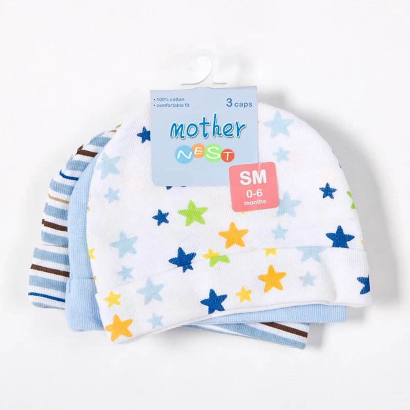 Mother Nest 3pcs/lot Baby Hats Pink/Blue Star Printed Baby Hats & Caps for Newborn Baby Accessories 4