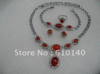 

2PCS red e necklace bracelet earring ring8# Sets FF802--44
