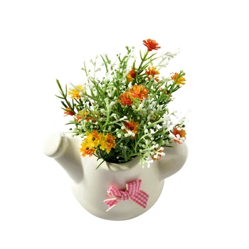 

artificial plastic flowers with Ceramics vase cute artificial flower set home decoration for wedding flowers decoration