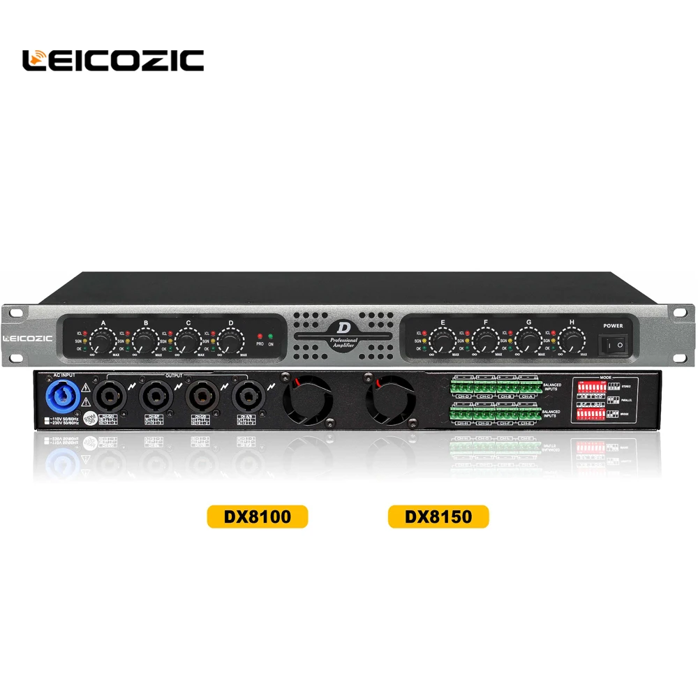 Leicozic DX8100 8-канальный усилитель 100 Вт предельная долговременная мощность 150 w усилитель 4ohm класса d звуковые усилители усилитель для диджеев аудио профессиональный аудио