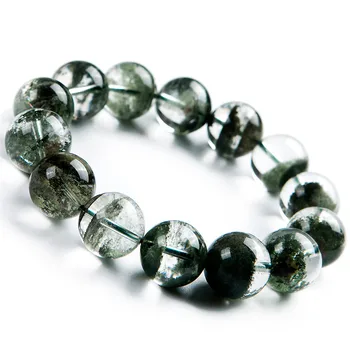 

Genuine Natural Green Phantom Quartz Charm Clear Round Crystal Bead Women Healing Bracelets 17mm