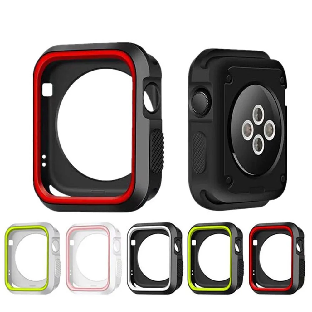 

Dual Colors Soft Silicone Case Bumper For Apple Watch Series 4/3/2/1 Cover Frame Full Protection 44mm 40mm 42mm 38mm
