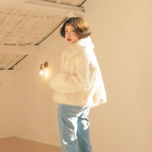 Винтажное пальто-блейзер с отложным воротником из ворсованного искусственного овечьего меха, новинка года, зимняя одежда в Корейском стиле, теплая короткая куртка, верхняя одежда