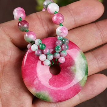 

Selling Jewelry>>> Natural Taiwan colorful jadeite peach donut pendant pendant necklace wild Korean sweater chain