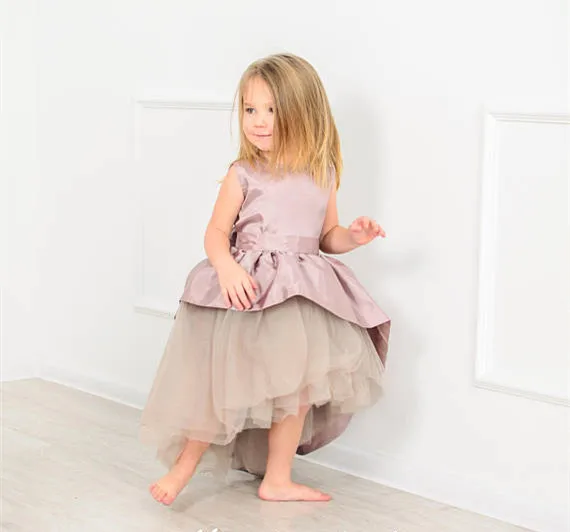 

Pretty High Low Flower Girl Dresses Communion Dresses Pageant Dresses For Little Girls with Bow