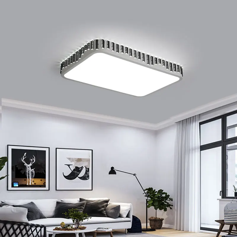 

DX Modern Led Ceiling Light Square Lighting Fixture Lamp Remote Control Living Room Lights Fence Panel Black Dimmable Luster