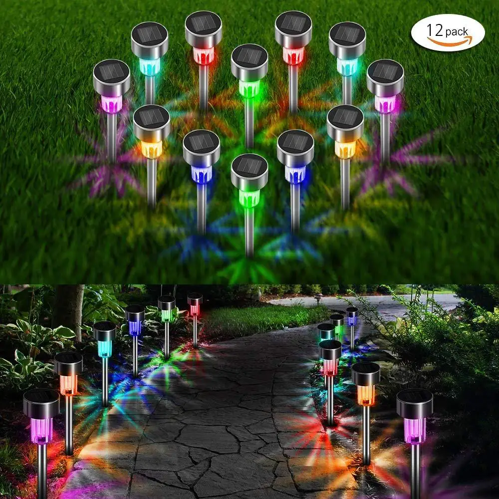 Outdoor LED Solar Garden Light Lawn Lamps Stainless Steel Pathway Stakes Disk Spike Landscape Lighting for Yard Ground Street (2)