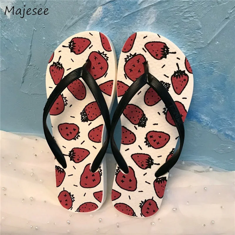 

Summer Slippers Women Flip Flops Simple Beach Vacation Slipper Printed Womens Non-slip Flat with Shoes Elegant Trendy Female New