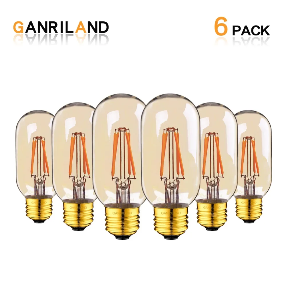 

GANRILAND LED Lampen Gold Tint Edison T45 Tubular LED Filament Bulb 4W 2200K E26 E27 Base Decorative Pendant Lamp Dimmable Light