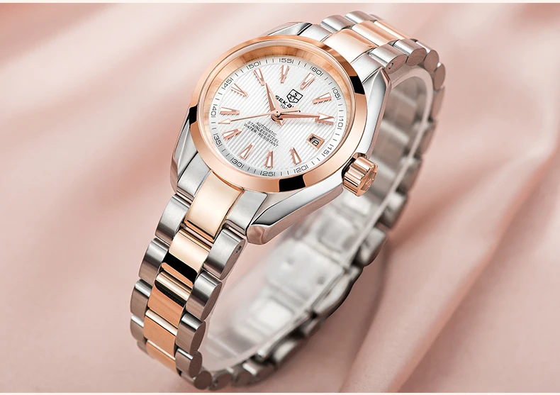 SEKARO бизнес роскошные женские часы Стальные водонепроницаемые часы женские автоматические механические часы с календарем Relogio Feminino для подарка