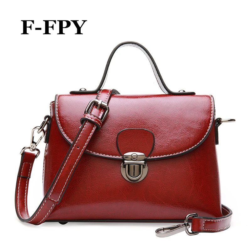 

New Women Vintage Handbag Quality Oil Wax Leather Ladies Shoulder Bag Brand Designer Real Leather Female Messenger Crossbody Bag