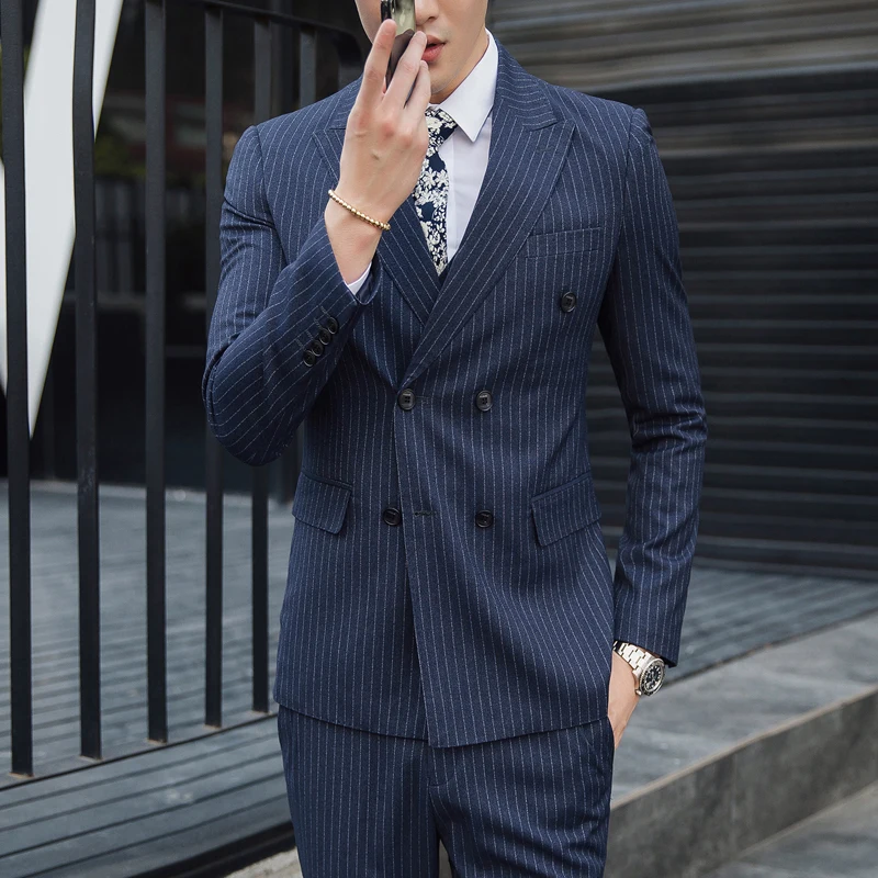 Striped Suits 3 Pieces Men Business Formal Party Male Blazers Slim Fit Suits Wedding Double-breasted suit