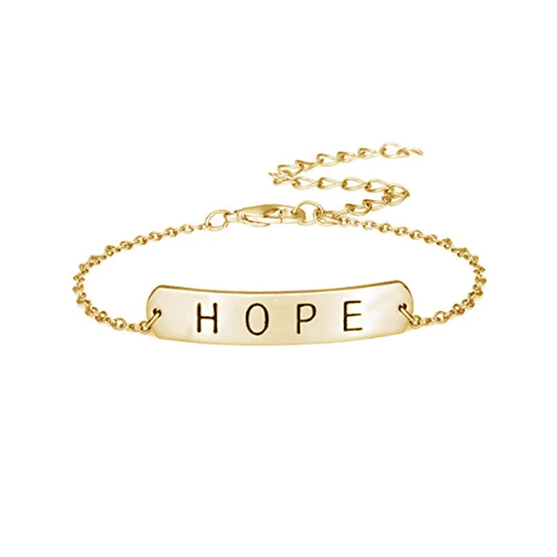 Модные вдохновляющие Hope Love Faith амулет, серебряный браслет золотого цвета, браслеты-цепочки для женщин и мужчин, ювелирные изделия из нержавеющей стали - Окраска металла: gold hope