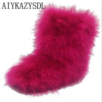 AIYKAZYSDL Winter Women Snow Boots Genuine Real hairy Ostrich Feather furry Fur flats plush warm ski outdoor boots bootie shoes AIYKAZYSDL Winter Women Snow Boots Genuine Real hairy Ostrich Feather furry Fur flats plush warm ski outdoor boots bootie shoes