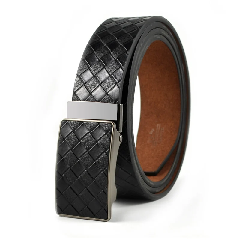 

Ta-weo Men's Faux Leather Belts with Automatic Buckle ( No teeth ), No Ratchet PU Strap Belt, Plaid Striped Belt Good Quality