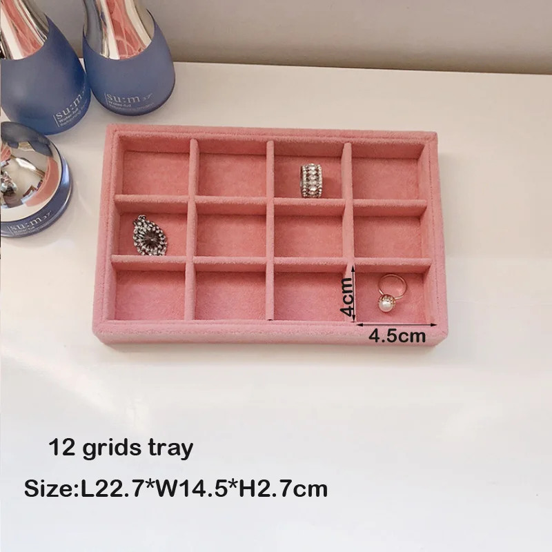 Горячая 22,7*14,5 см 6/12 сетки черный из искусственной кожи Серый лед бархат ювелирные изделия лоток серьги кольцо Ожерелье Подвески лоток для хранения - Цвет: pink 12 grids