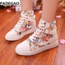 Г. Весенне-летние новые высокие парусиновые туфли студенческие тонкие туфли с цветочным узором для отдыха спортивная обувь на толстой подошве