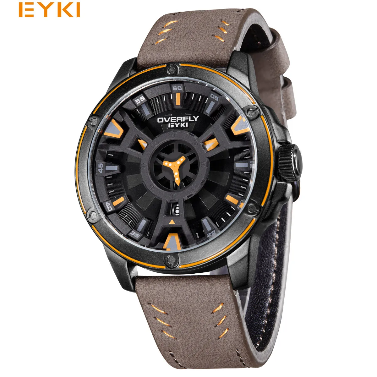 

EYKI genuine leather waterproof male watch PU strap sport watches for men luxury quartz watch montre homme reloj E3070