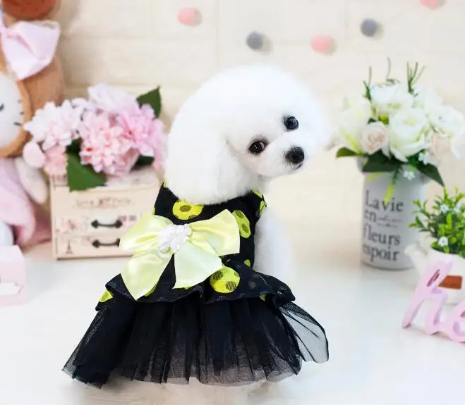 Милый Большой Dot платье для комнатной собачки красивая мода в ЕС дизайн щенок товары для собак костюмы платье собак - Цвет: Цвет: желтый