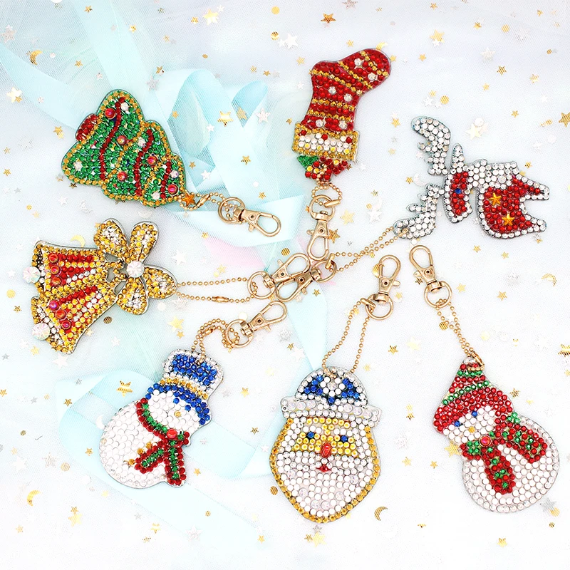 

Meian 7pcs DIY Christmas Sets Special Shaped Full Drill Diamond Painting Key Chain with Key Ring Jewelry Gifts for Girl Bags