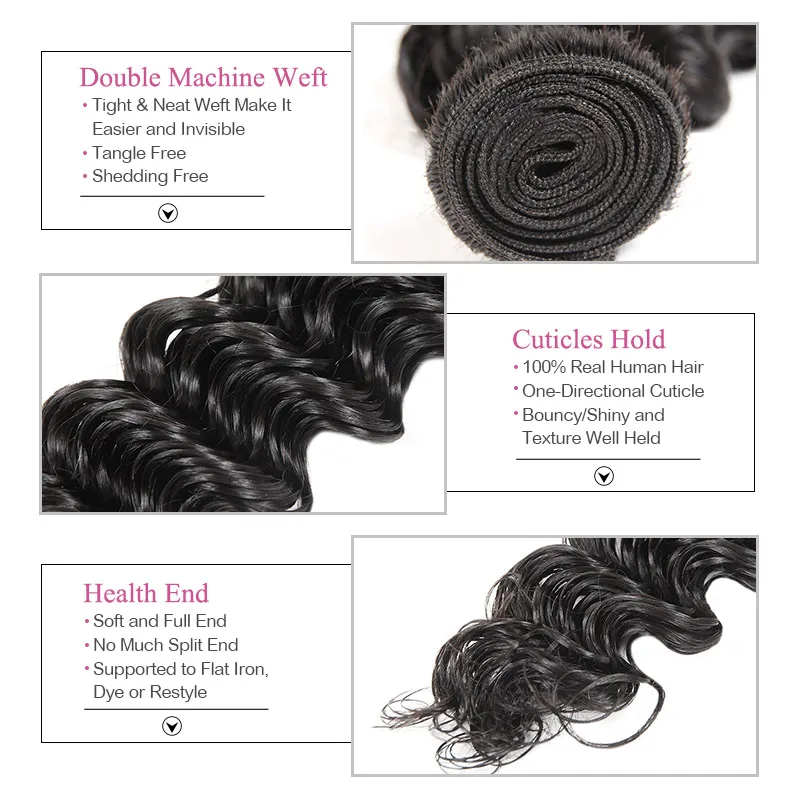 Lolly 3/4 Deep Wave Bundles with Closure Non Remy Human Hair Weaves with Lace Closure Brazilian Hair Weave Bundles with Closure Lolly 3/4 Deep Wave Bundles with Closure Non Remy Human Hair Weaves with Lace Closure Brazilian Hair Weave Bundles with Closure