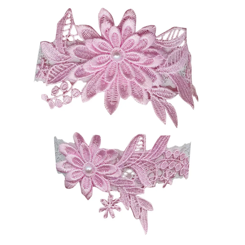 New Fashion Design 2PC solid Lace Flower Garter Set Wedding Garter Belt Floral Design Garter for Bride sexy stockings