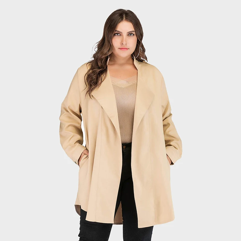

2019 Autumn NEW long casual 5 XL large size women's lapel cardigan long-sleeved temperament women's windbreaker jacket female