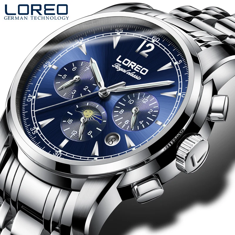 LOREO multifunction genuine original automatic mechanical movement hollow luminous waterproof fashion legant business men watch