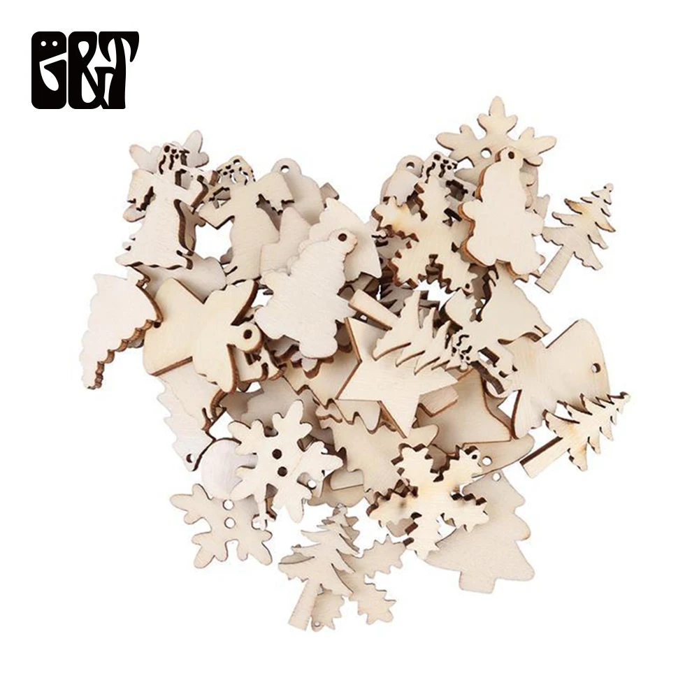 

GT 100pcs Wooden Christmas Decorations Mini Tree Ornaments Santa Claus Snowman Deer Xmas Party Decorations for Home Party Decor