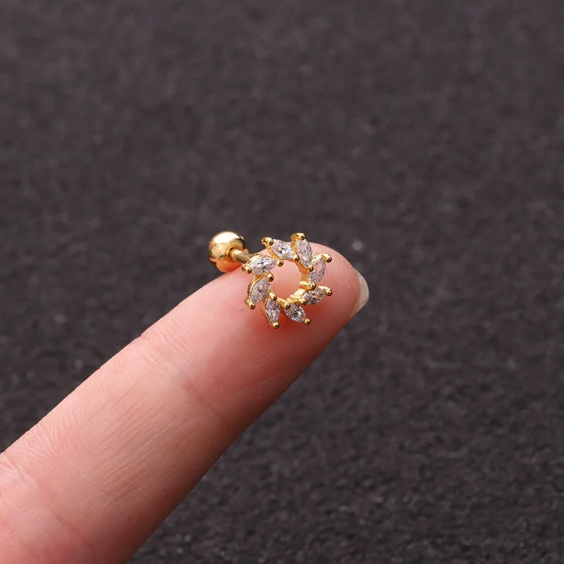 

1PC Creative Rhinestone Barbell Screw Cz Studs Ear Piercing Jewelry Helix Cartilage Earring Tragus Conch Stud