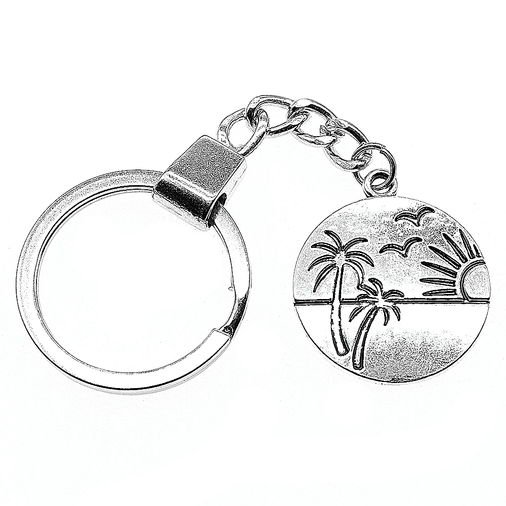 

New Fashion Keychain Antique Silver Color 29x25mm Seaside Sunrise Beach Seagull Pendant Key Chain Ring Holder Dropshipping