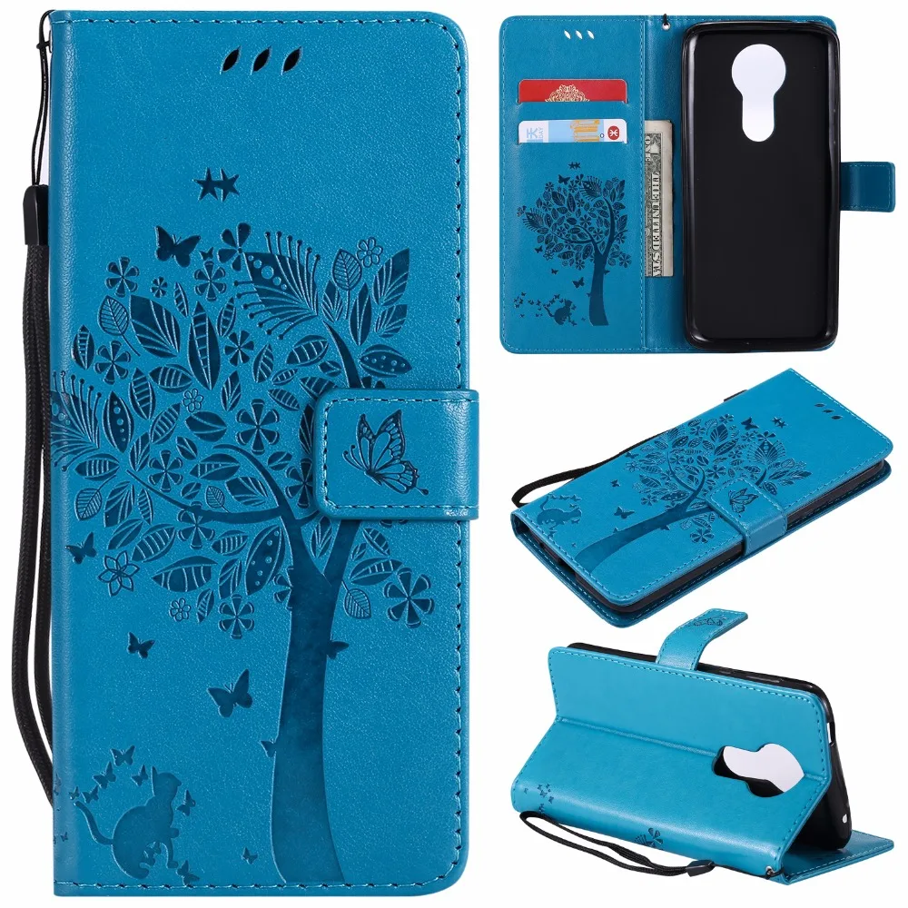 ل موتو E5 زائد e5plus حالة 3D شجرة القط بو الجلود خزانة بطاقة فتحات محفظة فليب غطاء لموتورولا موتو e5 MotoE5 الهاتف حالة