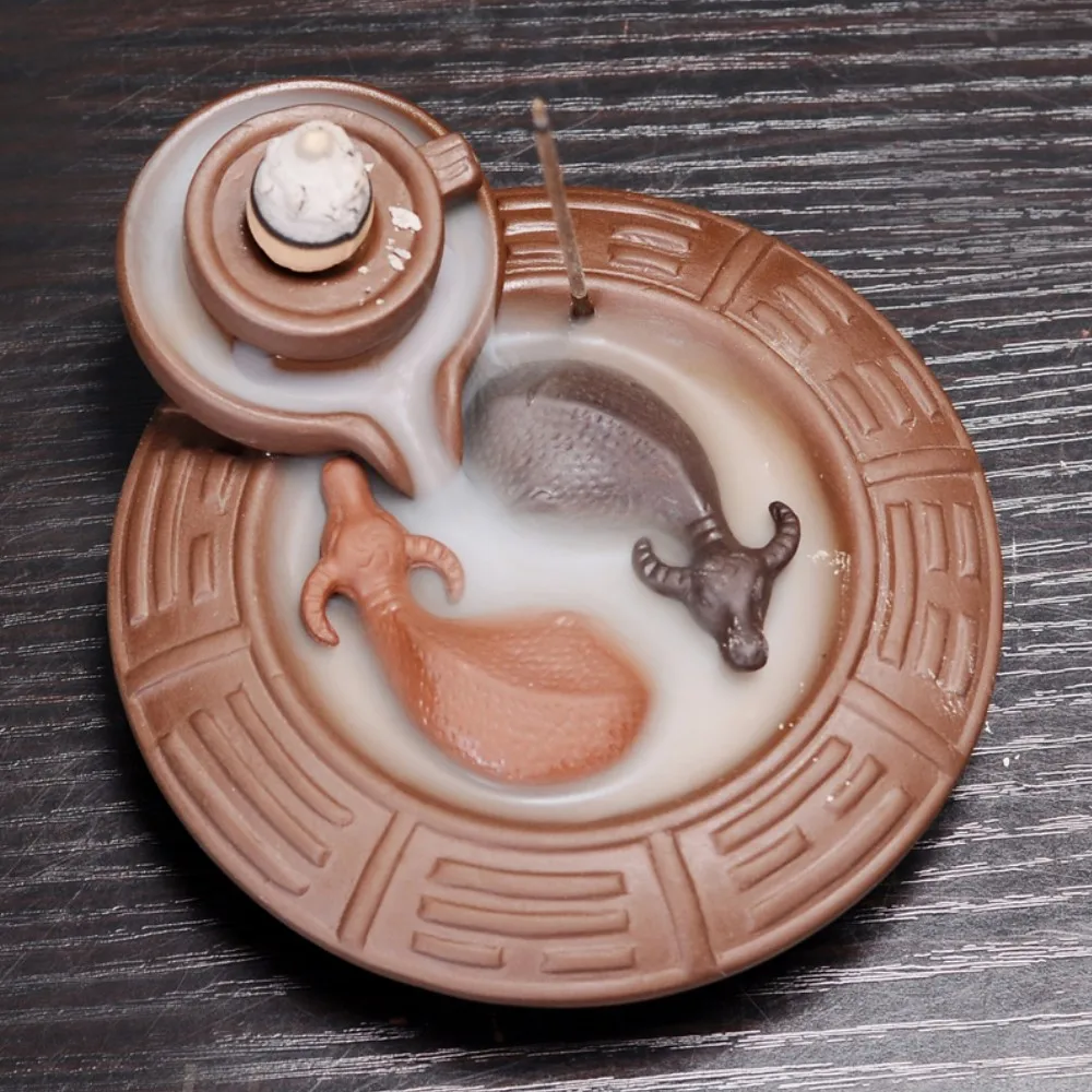 2 Cattles Purple Clay Ceramic Smoke Backflow Incense Burner Cone Sticks Holderin Incense