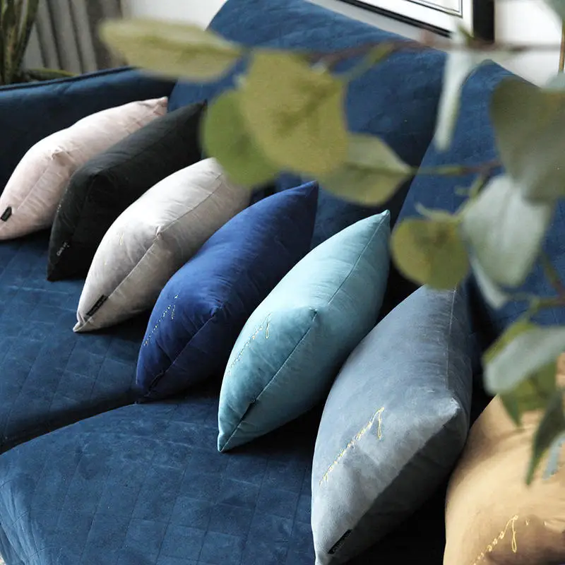 

Doreen Box Embroidery Velvet Cushion Waist Lumbar Pillow Throws Car Headrest Cushion Home Bedroom Office Decoration 25*35 cm