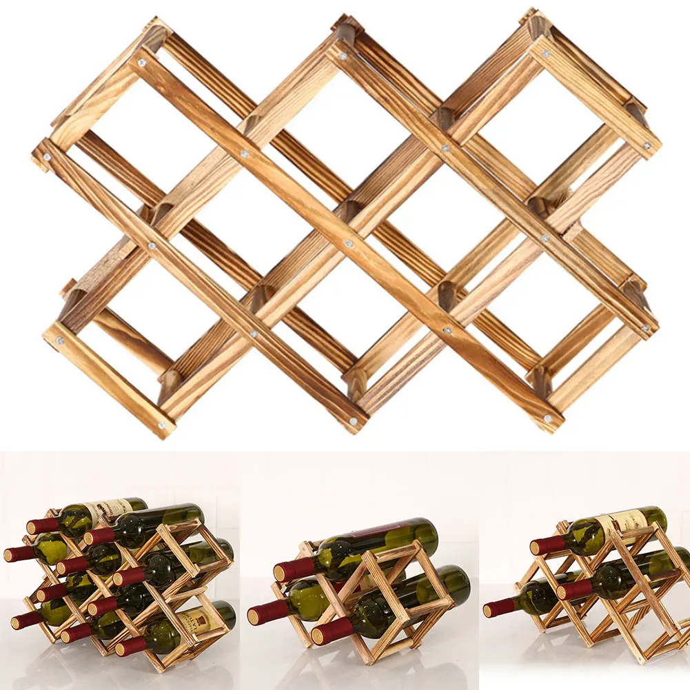 

Economical Wooden Wine Rack 3/6/10 Bottle Holder Folding Drink Bottle Bar Display Shelf ds99