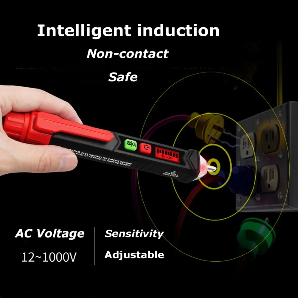 Бесконтактный детектор напряжения переменного тока Ручка высокая низкая чувствительность 50-60 Гц AC 12-1000 в стиль тестер напряжения ЖК-дисплей сигнализация самотестирование тестер