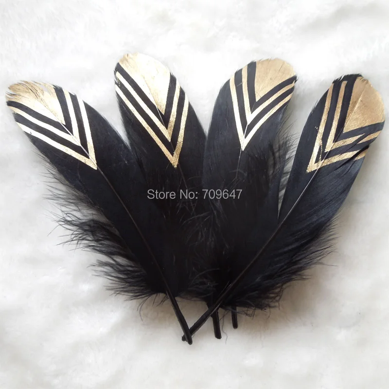 Natural Black Goose Nagorie feathers with Gold Dipped Painting,real