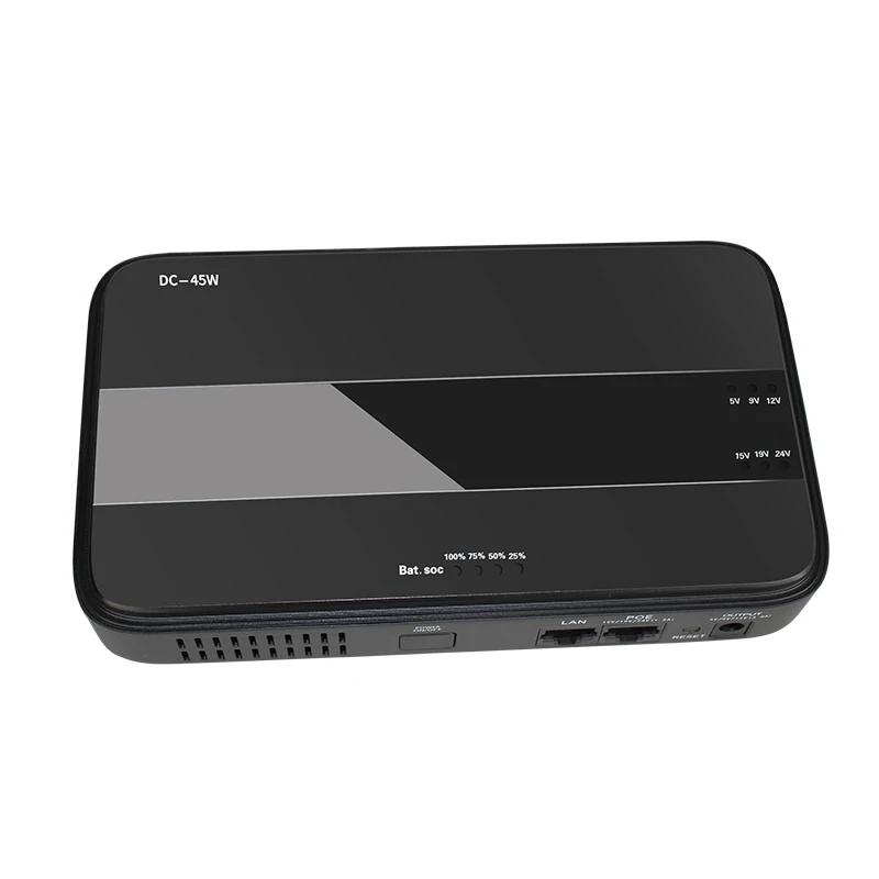  45W Mini Portable UPS with 15/19/24VDC POE (Power Over Ethernet) & 5/9/12VDC Interface Wide 85~265V
