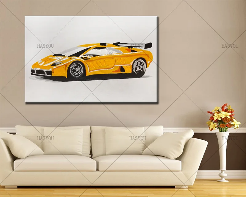 New-Design-Hand-Painted-Modern-Sports-Car-Yellow-Color-Abstract-Canvas-Paintings-Wall-Pictures-for-Living (3)