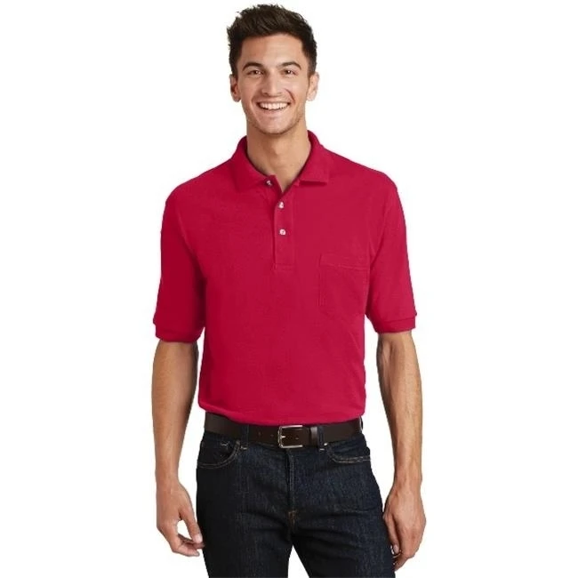 Port Authority K420P Mens Pique Knit Polo with Pocket Red - 4XL