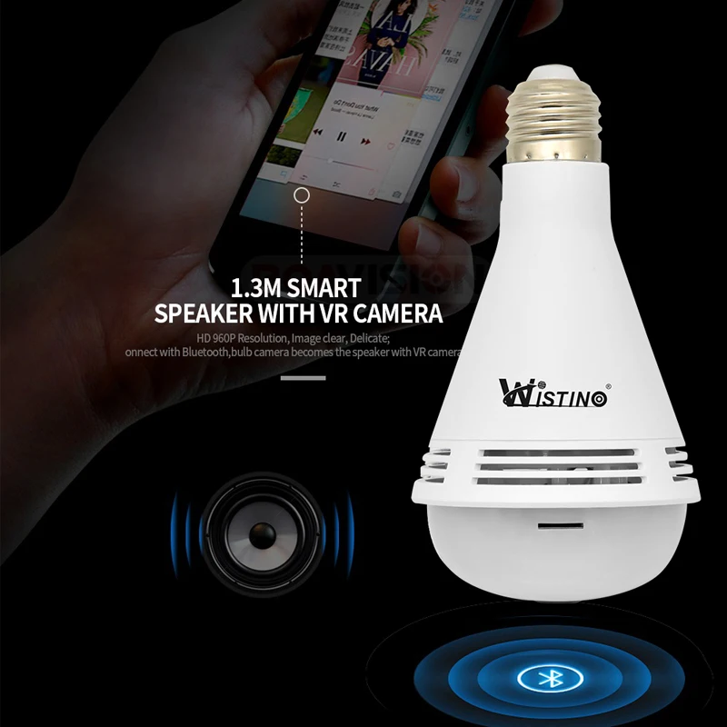960 P Беспроводная VR панорамная камера лампа Wifi ip безопасности рыбий глаз 1.3MP CCTV