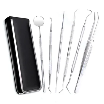 

6pcs Stainless Steel Dental Tools Kit Oral Pick Tools For Removing Tough Stains Tartar Bacteria and Debris Teeth Tartar Scraper