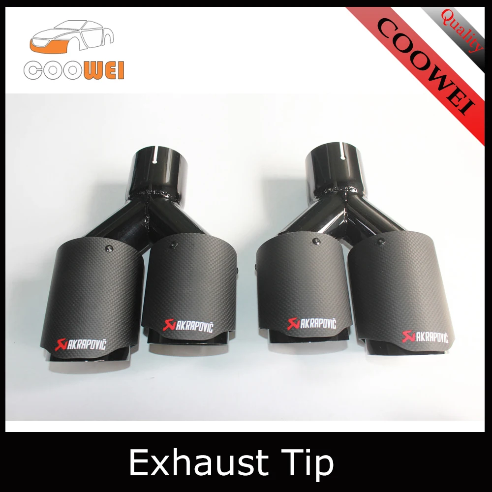 2PCS Inlet63mm Outlet90mm Dual AK carbon fiber exhaust tip Matt Black