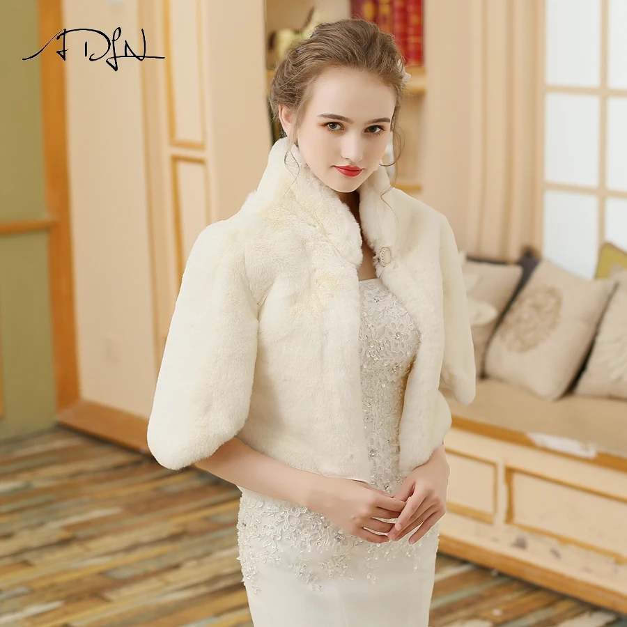 

ADLN Ivory Women Wedding Wrap Winter Warm Coat High Collar Bridal Jacket Stole In Stock