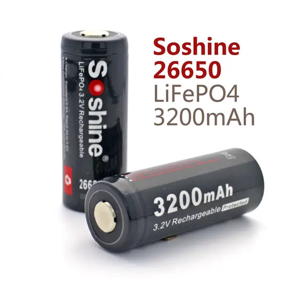 Soshine 2pcs Original 26650 Battery 3.2V 3200mAh LiFePO4 Rechargeable Protected with Case | Электроника