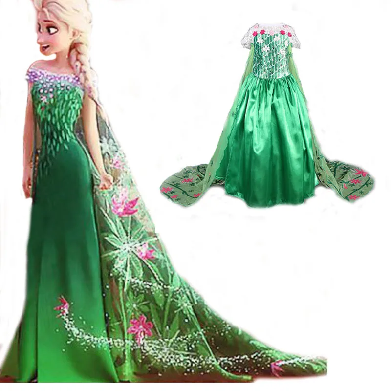 

Fever green elsa dress girl princess dress cosplay costume snow queen dresses baby kids clothes fantasia vestidos fro children