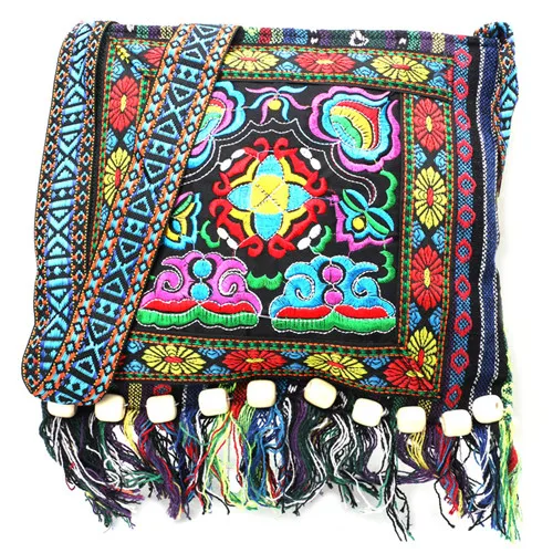THINKTHENDO китайский хмонг тайская вышивка холм племя сумки мессенджер кисточки сумка бохо хиппи - Цвет: Темно-синий