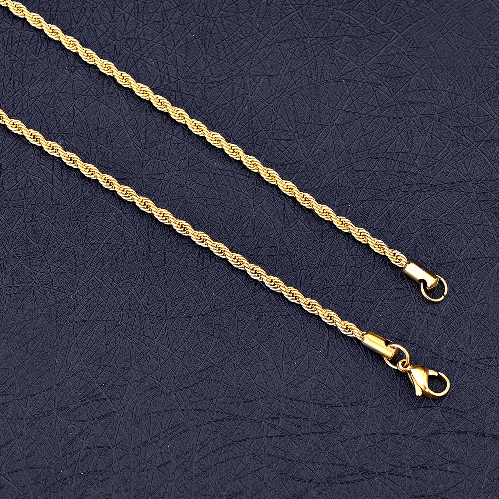 

New arrival 3MM stainless steel gold color twisted rope chain necklace Fashion unisex jewelry Rock style Christmas gift