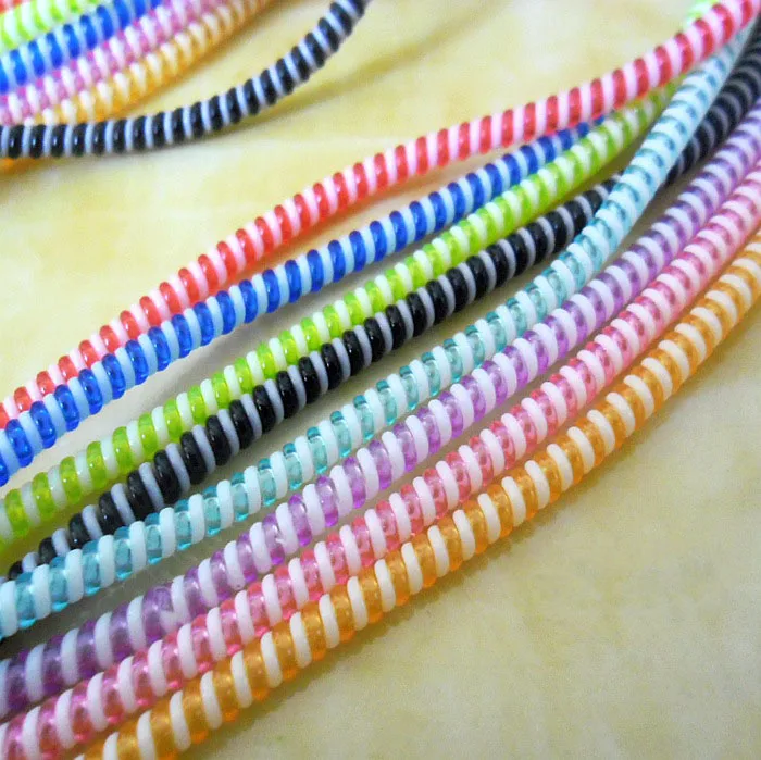 

New 10pcs/lot 50cm Double Colors Solid Color TPU spiral USB Charger cable cord protector wrap cable winder organizer, Hair ring