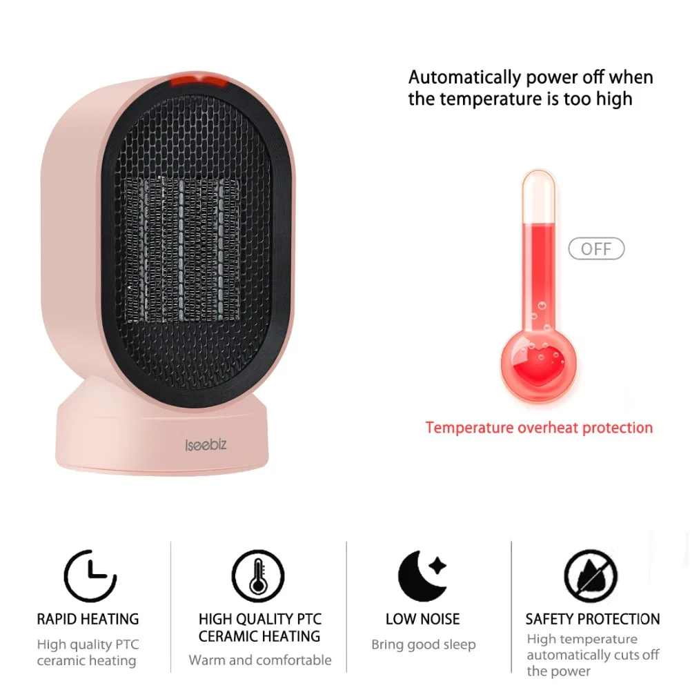 Iseebiz Electric Heaters Fan countertop Mini home room handy Fast Power saving Warmer for Winter PTC Ceramic Heating 600 W